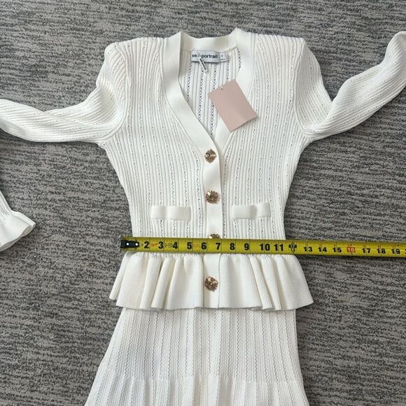 NWT SELF-Portrait WHITE KNIT PEPLUM MINI DRESS Medium - Picture 11 of 14